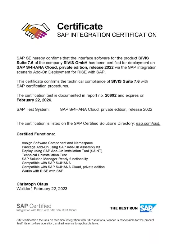 SAP Integration Certification for Sivis